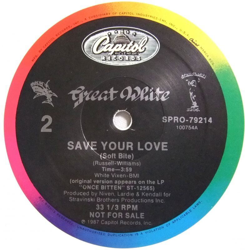 画像: GREAT WHITE/ Save Your Love(New Rock Radio Remix)(Limited White Vinyl)[12'']